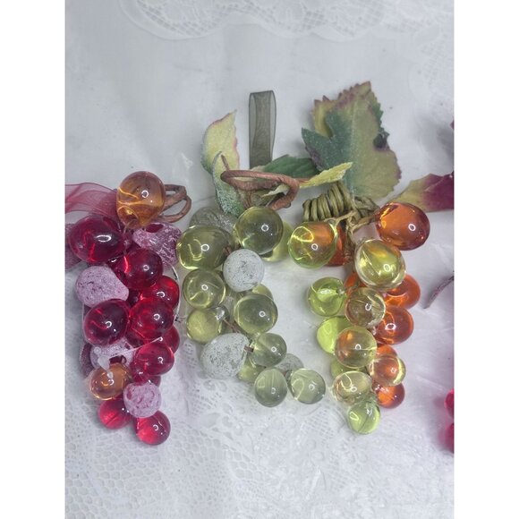 Grape Lucite Acrylic Clusters Sugar MCM Ribbon Leave Accents Decor Set of 5 - Picture 2 of 16